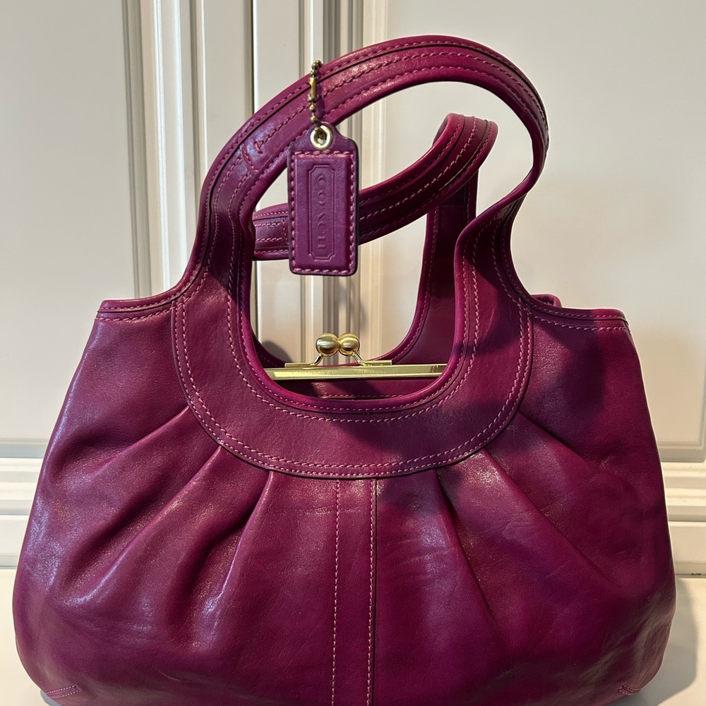 Coach Leather Shoulder Bag in Berry Plum